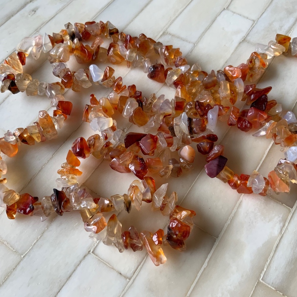 Orange Agate Chip Necklace length 36”